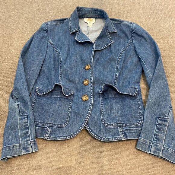 Talbots Jackets & Blazers - Talbots Jacket Womens‎ 4 Blue Denim Stretch Trucker Flap Pockets Button Front
